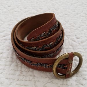 Lucky Brand cognac leather braided center belt S